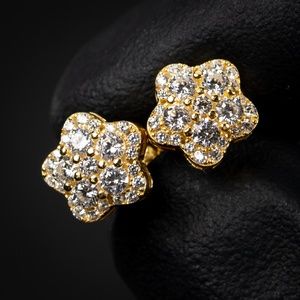 Hop Hop Cluster Yellow Gold Sterling Silver Flower Star Screw Back Earrings